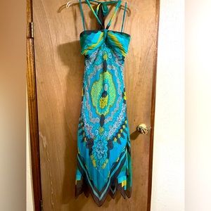 BCBG halter dress with handkerchief cut detail